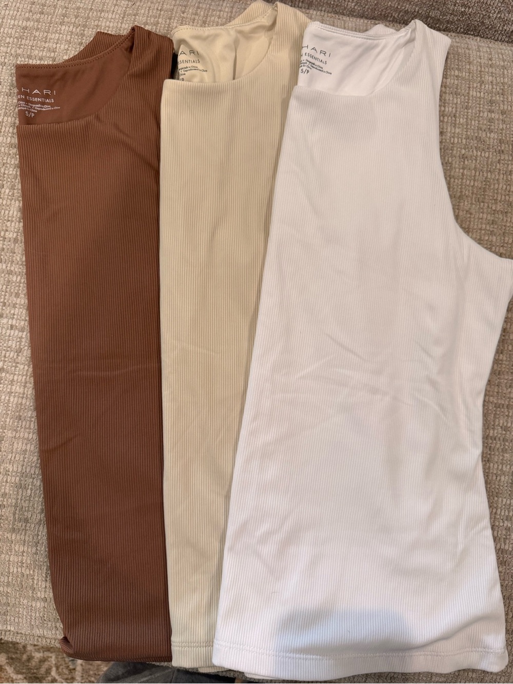 Tahari Essentials lined Ribbed Tank Tops — White, Cream, Brown (3-Pack)